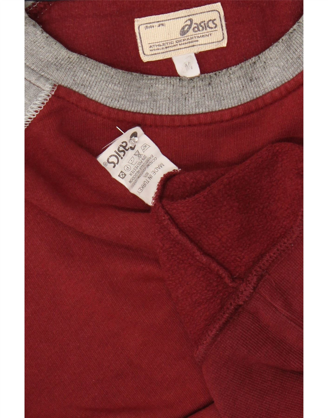 ASICS Mens Sweatshirt Jumper Medium Red Colourblock Cotton