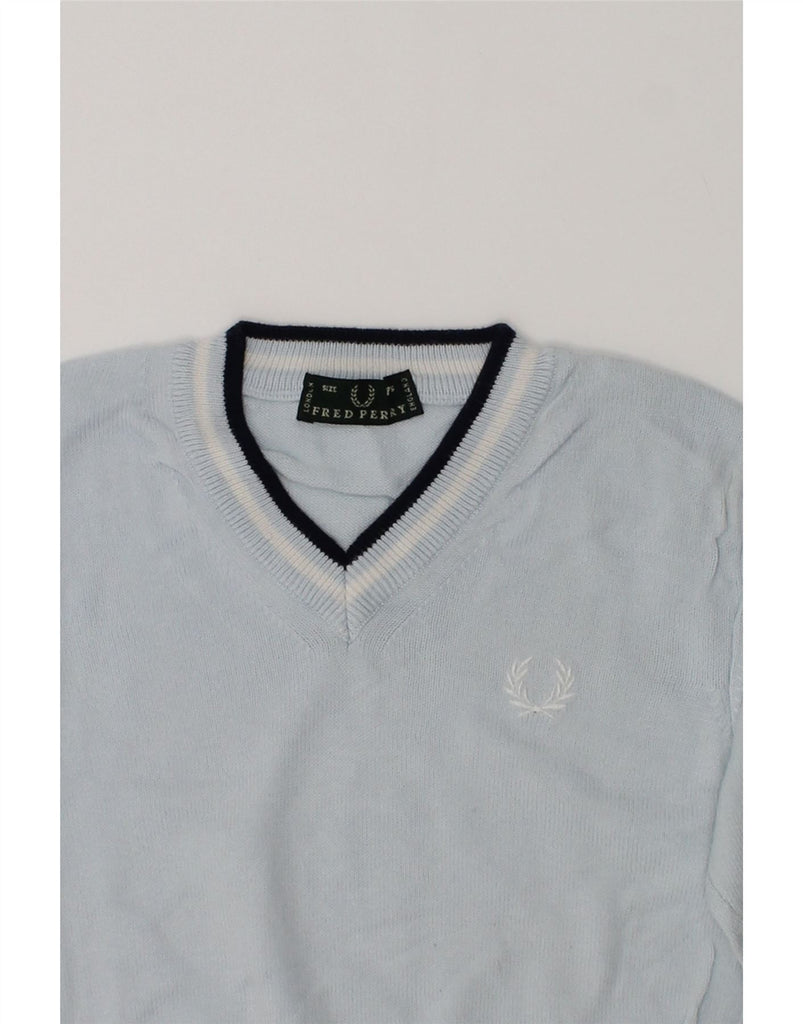 FRED PERRY Baby Boys V-Neck Jumper Sweater 9-12 Months Blue Cotton | Vintage Fred Perry | Thrift | Second-Hand Fred Perry | Used Clothing | Messina Hembry 