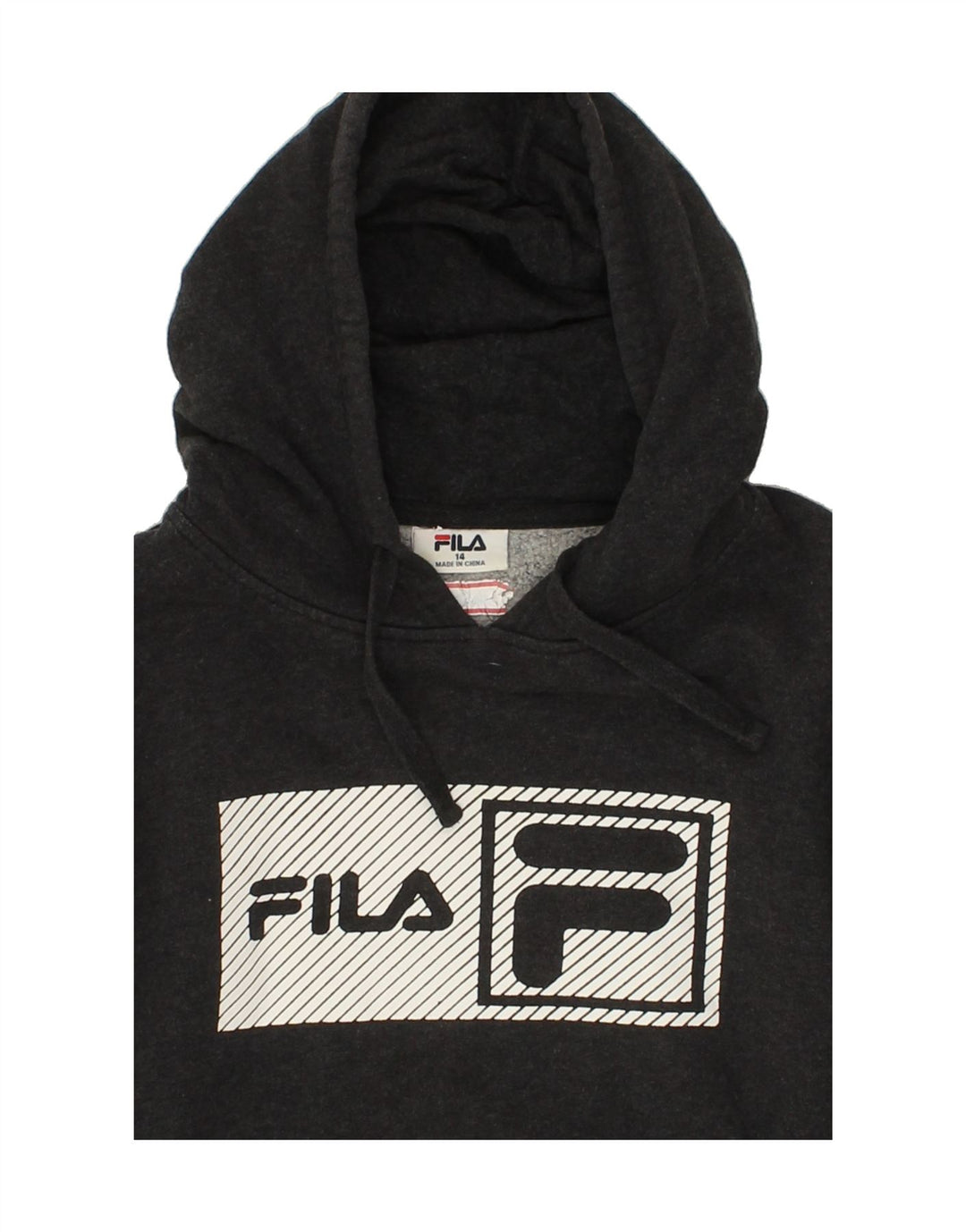 FILA Womens Graphic Hoodie Jumper UK 14 Medium  Grey Cotton Vintage Fila and Second-Hand Fila from Messina Hembry 
