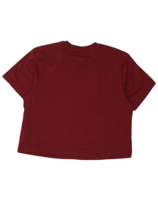 Adidas Womens Crop Oversized T-Shirt Top UK 8/10 Small Burgundy Cotton