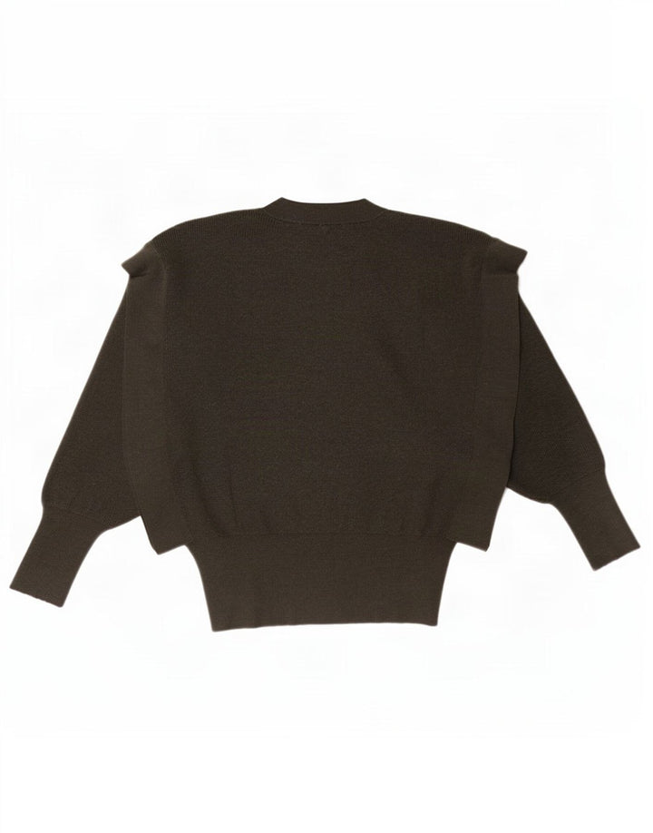 Zara Womens Batwing Crew Neck Jumper Sweater UK 10 Small Khaki Wool