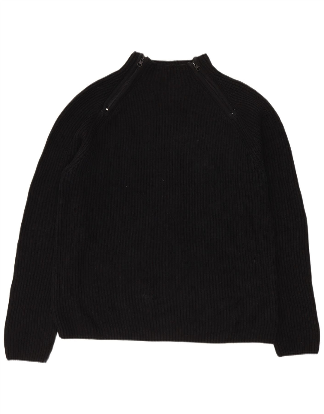 Zara Mens Zip Neck Jumper Sweater Large Black Cotton