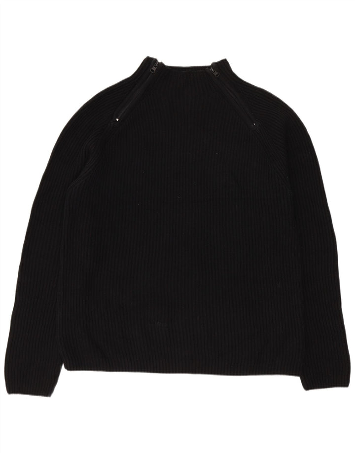 Zara Mens Zip Neck Jumper Sweater Large Black Cotton