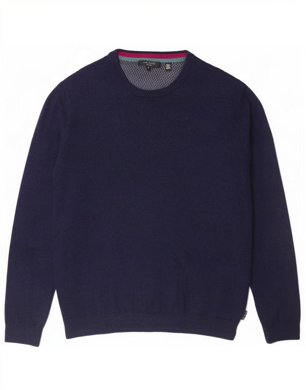 Ted Baker Mens Crew Neck Jumper Sweater Size 4 Large Navy Blue Wool