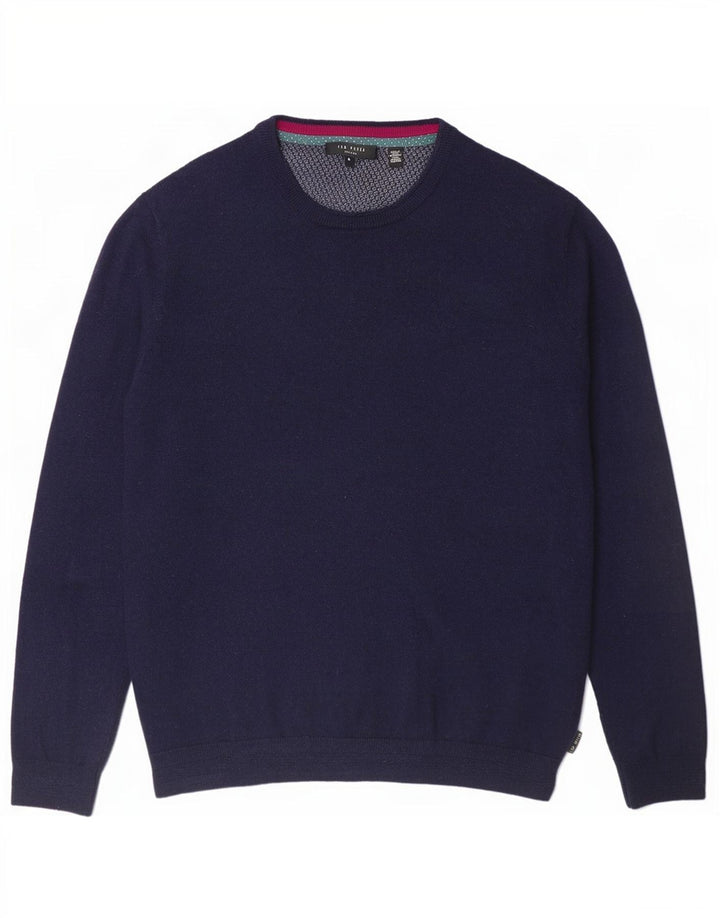 Ted Baker Mens Crew Neck Jumper Sweater Size 4 Large Navy Blue Wool
