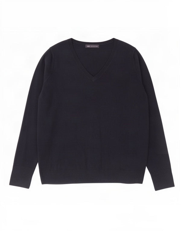 Marks & Spencer Womens V-Neck Jumper Sweater UK 16 Large Navy Blue Acrylic