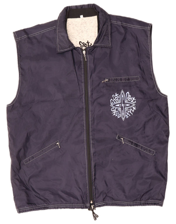 Vintage Mens Gilet UK 40 Large Navy Blue Geometric Nylon
