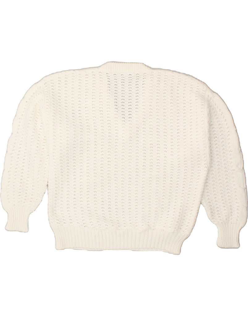 VINTAGE Mens V-Neck Jumper Sweater Large White Wool Vintage Vintage and Second-Hand Vintage from Messina Hembry 