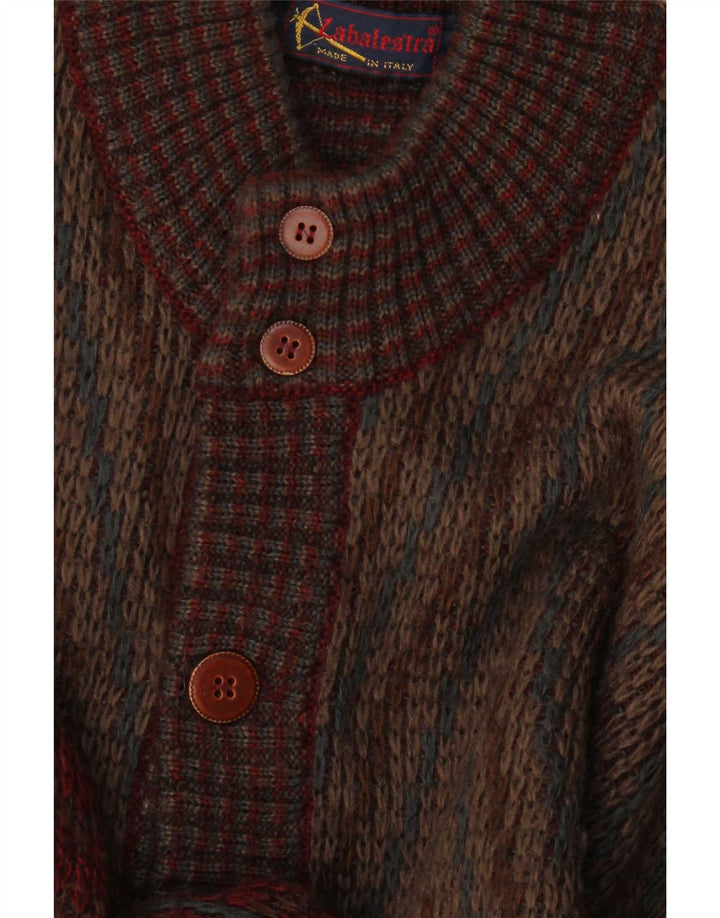 Vintage Mens Cardigan Sweater Medium Burgundy Geometric
