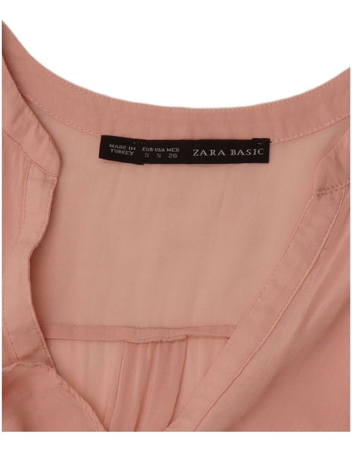 Zara Womens 3/4 Sleeve See Through Tunic Top UK 10 Small Pink