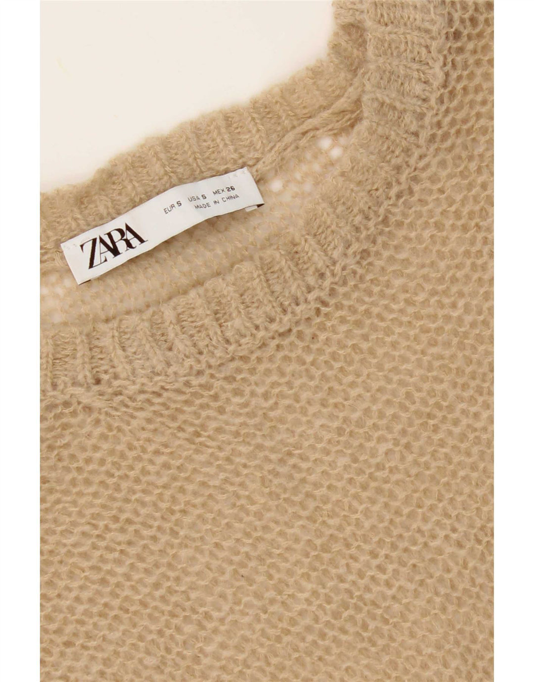 Zara Womens See Through Top Long Sleeve UK 10 Small Beige
