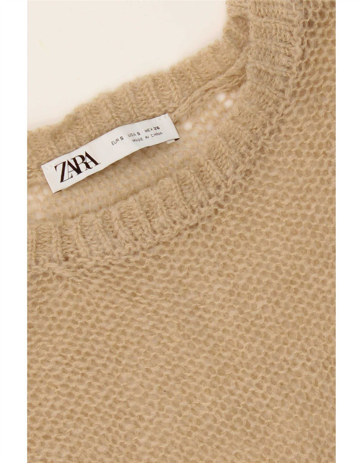 Zara Womens See Through Top Long Sleeve UK 10 Small Beige