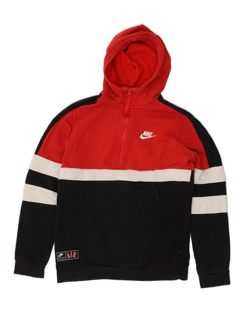 NIKE Boys Zip Neck Hoodie Jumper 12-13 Years Large  Red Colourblock Cotton | Vintage Nike | Thrift | Second-Hand Nike | Used Clothing | Messina Hembry 