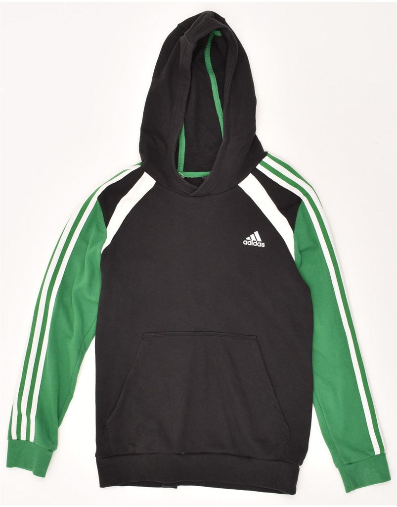 ADIDAS Mens Graphic Hoodie Jumper Small Black Colourblock Cotton | Vintage Adidas | Thrift | Second-Hand Adidas | Used Clothing | Messina Hembry 