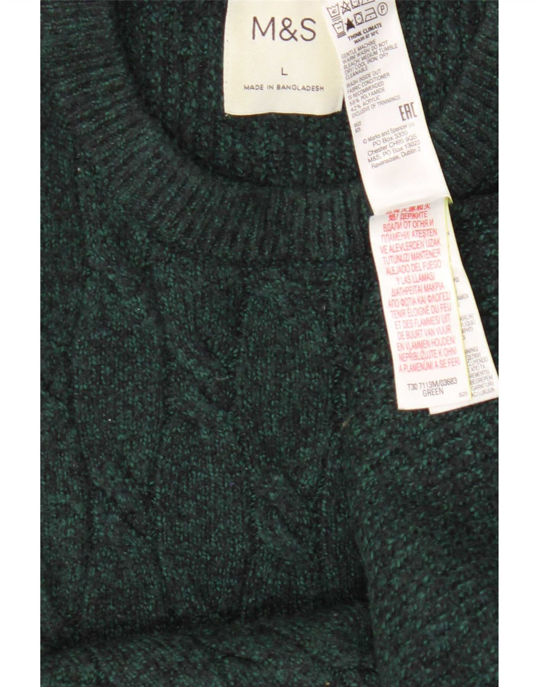 Marks & Spencer Mens Crew Neck Jumper Sweater Large Green Polyamide