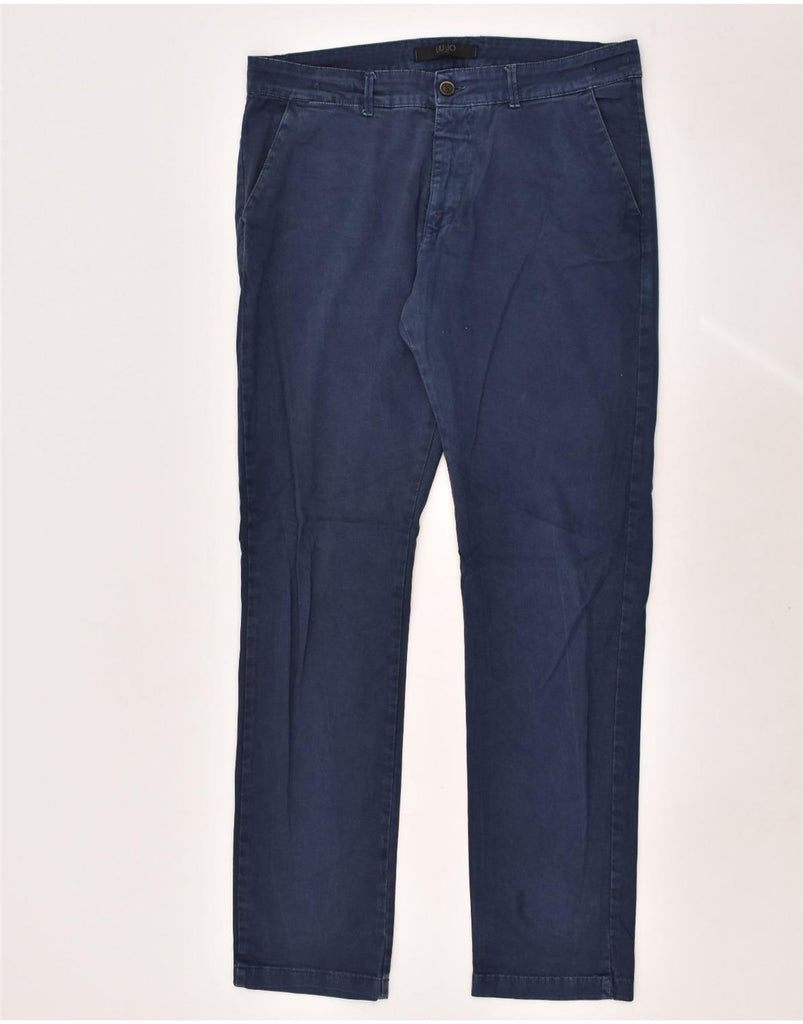 LIU JO Mens Straight Chino Trousers IT 52 XL W36 L33  Navy Blue Cotton | Vintage Liu Jo | Thrift | Second-Hand Liu Jo | Used Clothing | Messina Hembry 