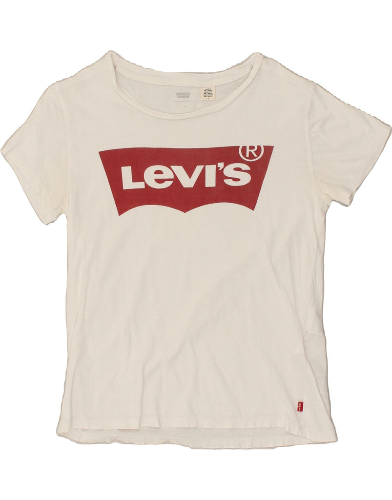 LEVI'S Womens Graphic T-Shirt Top UK 14 Medium White Cotton | Vintage Levi's | Thrift | Second-Hand Levi's | Used Clothing | Messina Hembry 