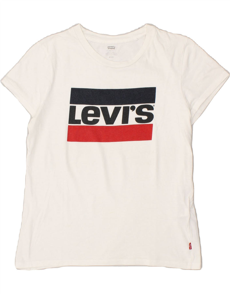 LEVI'S Womens Graphic T-Shirt Top UK 12 Medium White Cotton Vintage Levi's and Second-Hand Levi's from Messina Hembry 