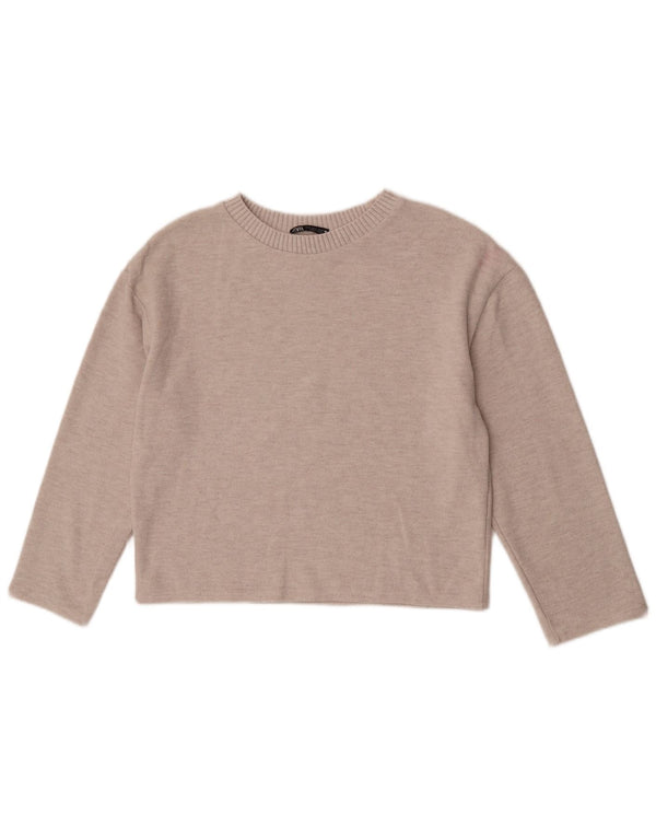 Zara Womens Crop 3/4 Sleeve Boat Neck Jumper Sweater UK 10 Small Beige