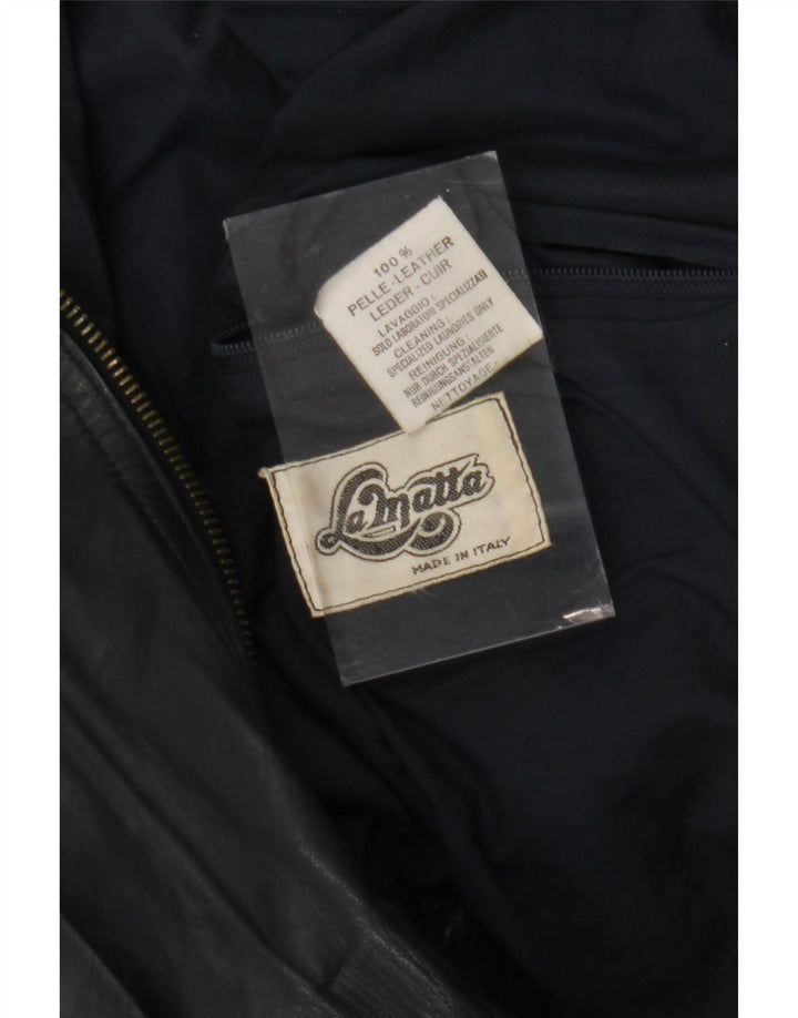 La Matta Mens Bomber Leather Jacket UK 38 Medium Navy Blue Leather