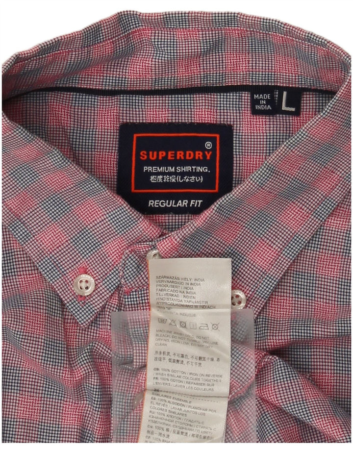 Superdry Mens Short Sleeve Regular Fit Shirt Large Pink Check Cotton