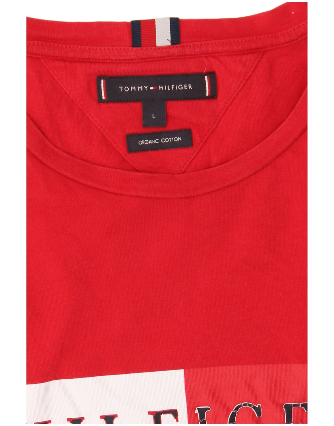 Tommy Hilfiger Mens Graphic T-Shirt Top Large Red Colourblock Cotton