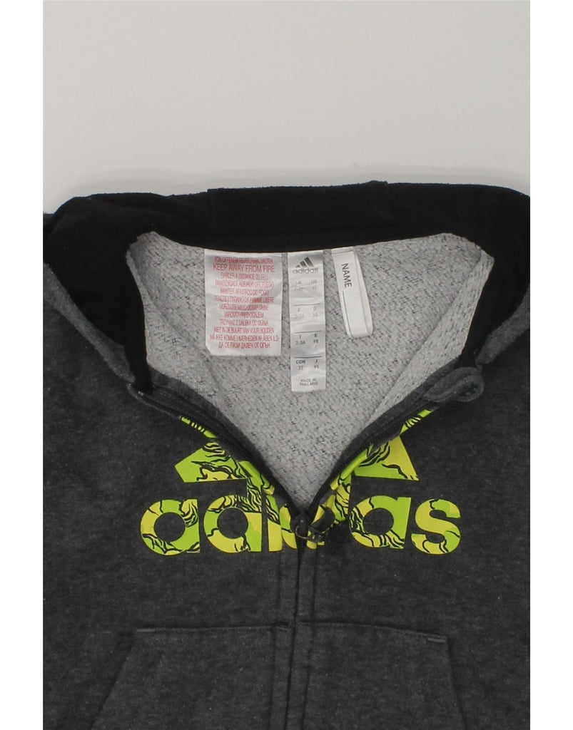 ADIDAS Boys Graphic Zip Hoodie Sweater 2-3 Years Grey Cotton | Vintage Adidas | Thrift | Second-Hand Adidas | Used Clothing | Messina Hembry 