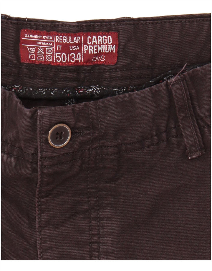 OVS Mens Regular Cargo Shorts IT 50 Large W34  Brown Cotton
