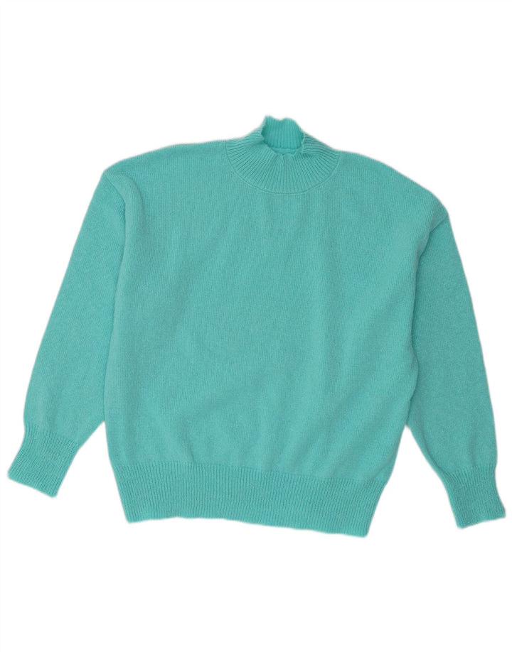 Vintage Womens Oversized Turtle Neck Jumper Sweater UK 14 Medium Turquoise