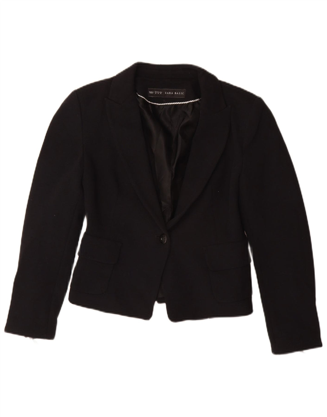 ZARA Womens 1 Button Blazer Jacket UK 12 Medium Black