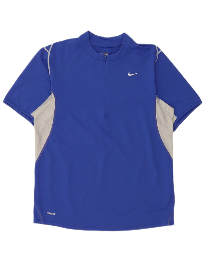 Nike Mens Zip Neck T-Shirt Top UK 39/41 Medium Blue Colourblock Polyester
