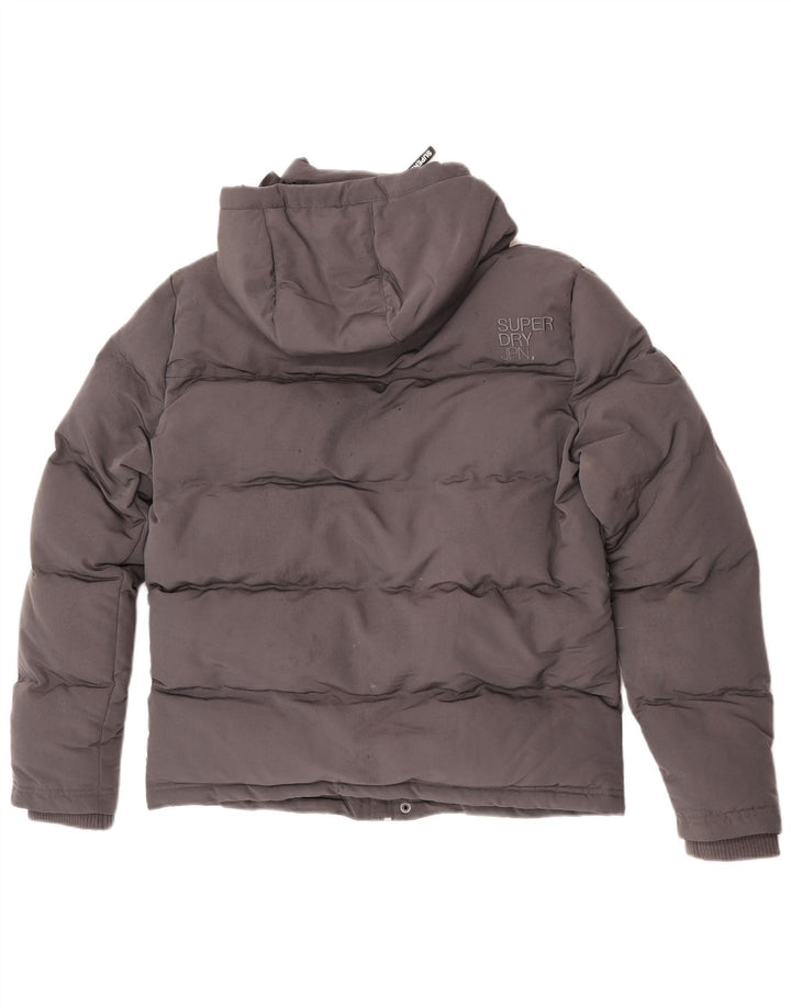 Superdry Mens Graphic Hooded Padded Jacket UK 36 Small Grey Polyester