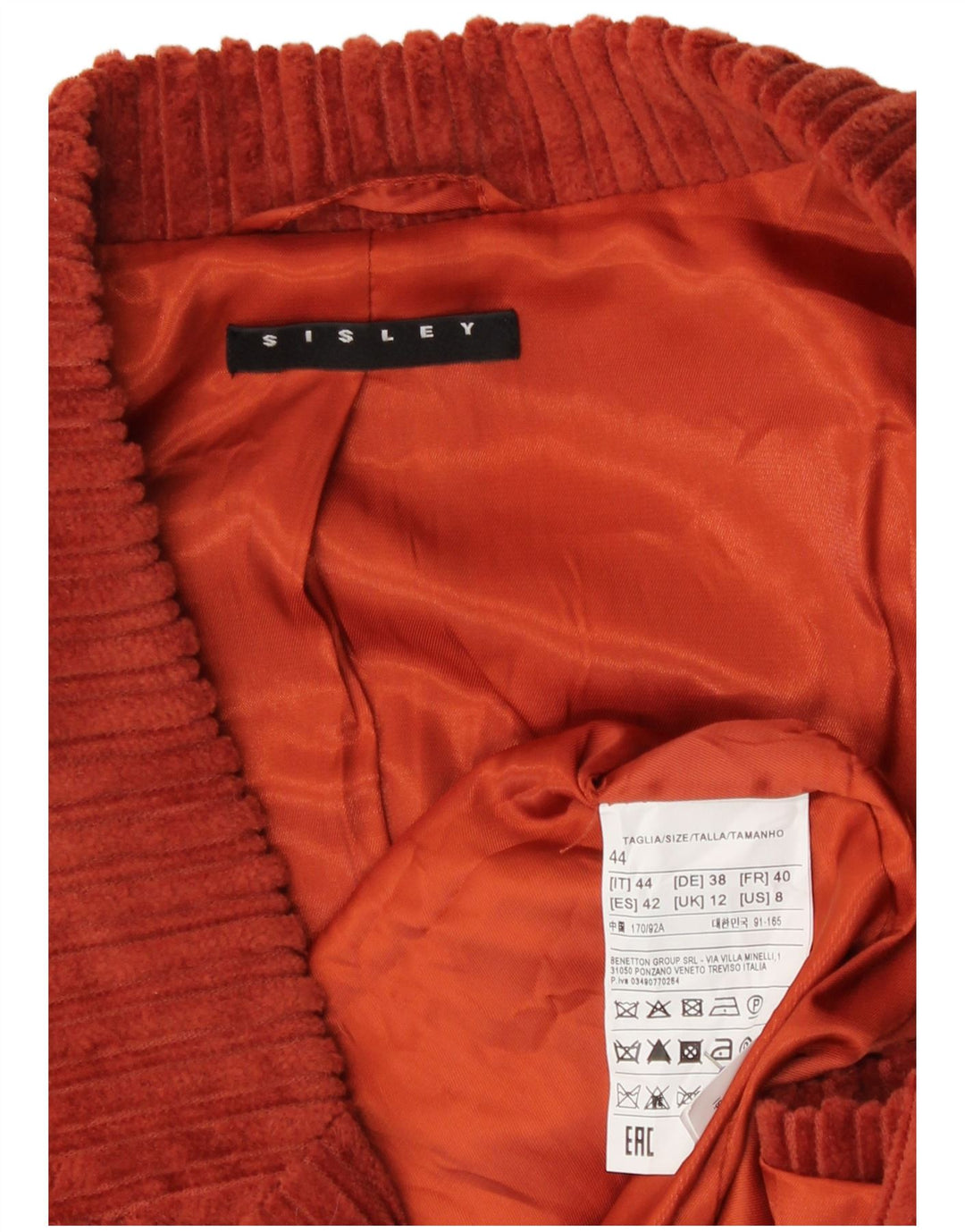 Sisley Womens Corduroy Blazer Jacket UK 12 Medium Brown