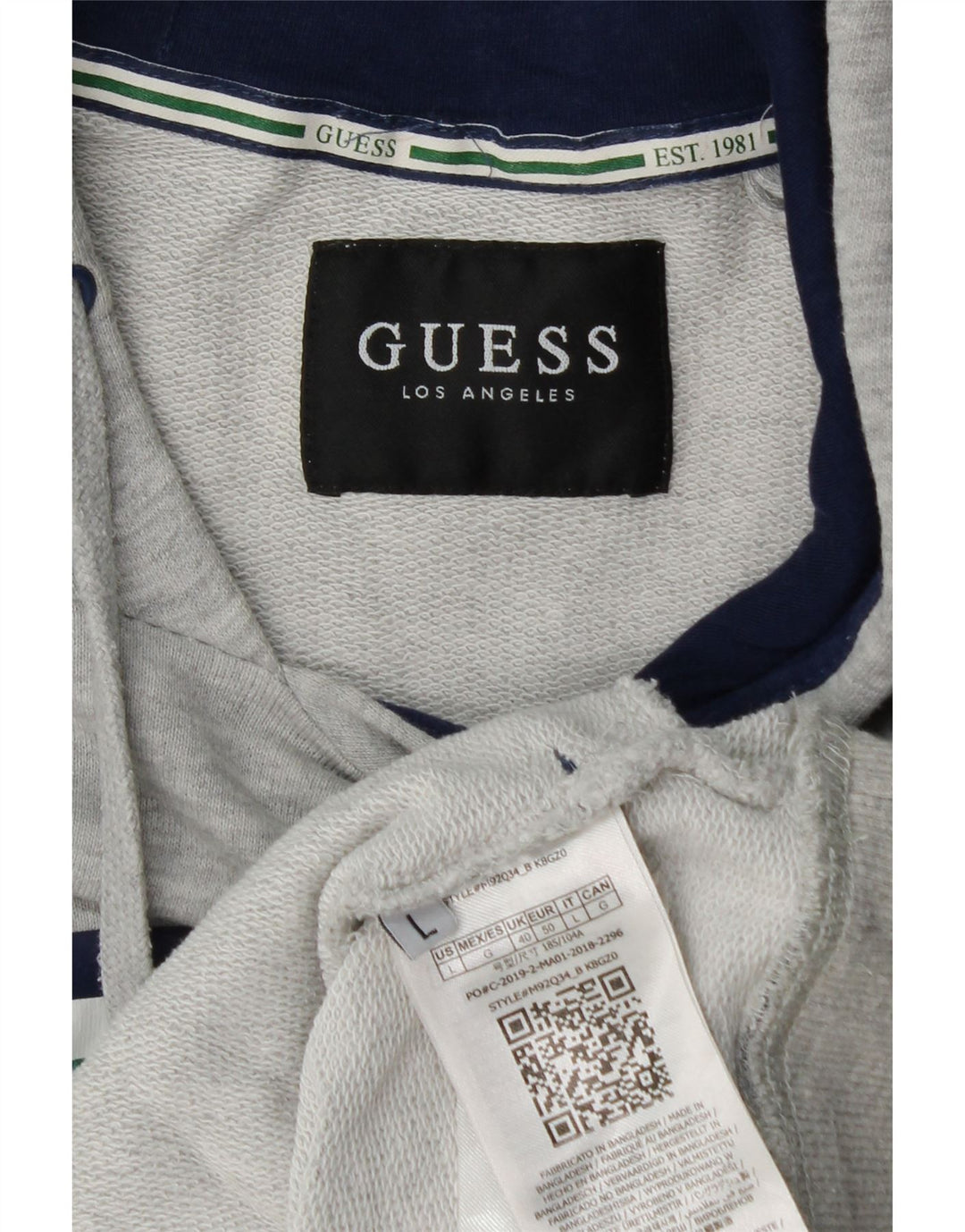 GUESS Mens Graphic Hoodie Jumper Large Grey Cotton