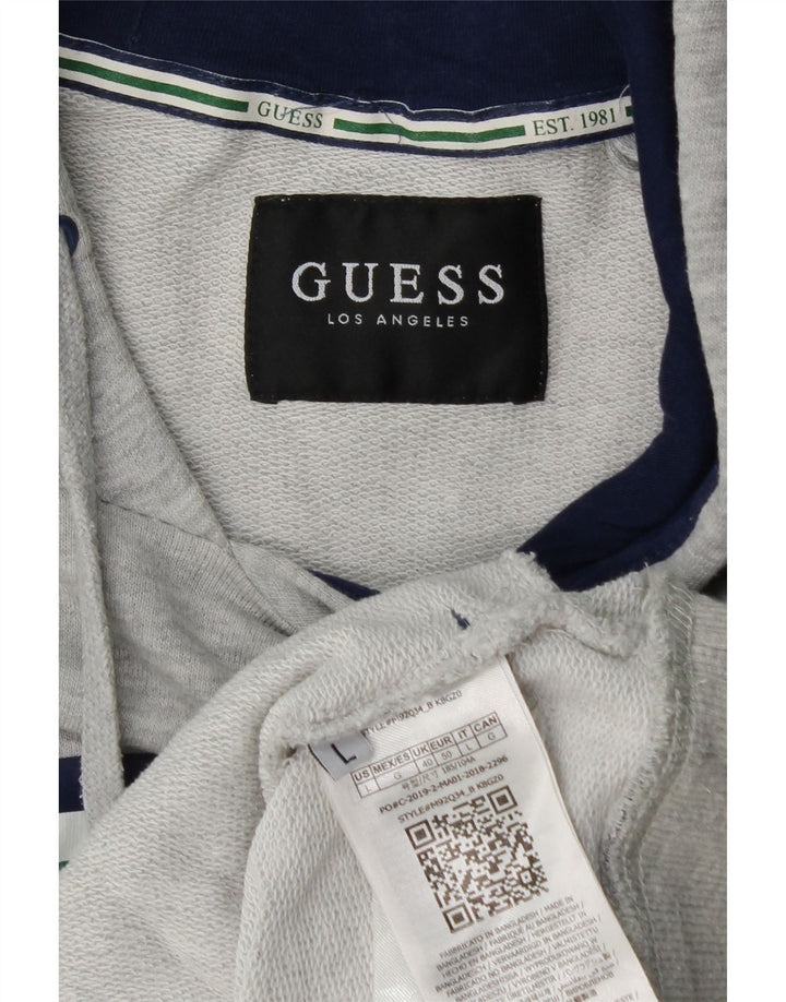 GUESS Mens Graphic Hoodie Jumper Large Grey Cotton