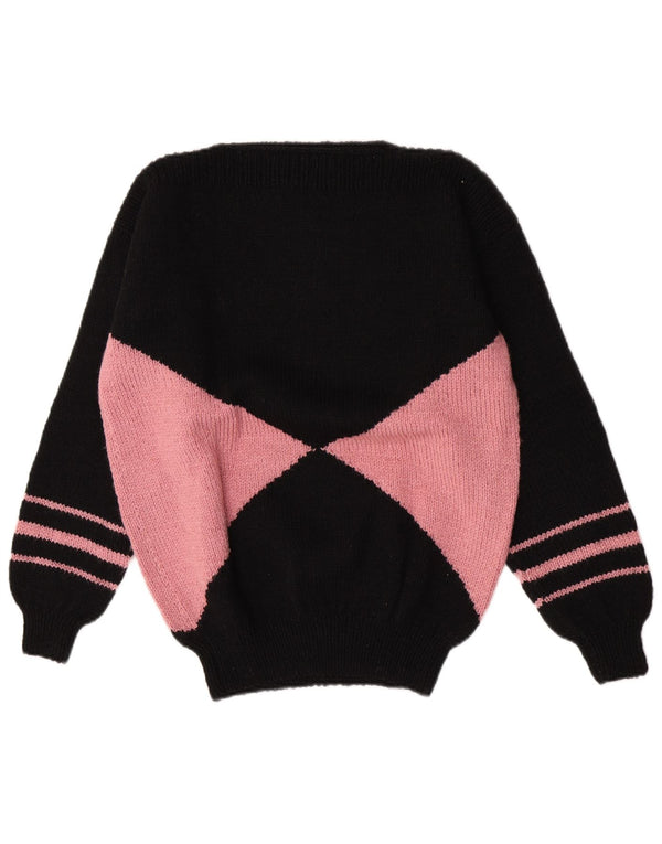 Vintage Womens Boat Neck Jumper Sweater UK 12 Medium Black Colourblock