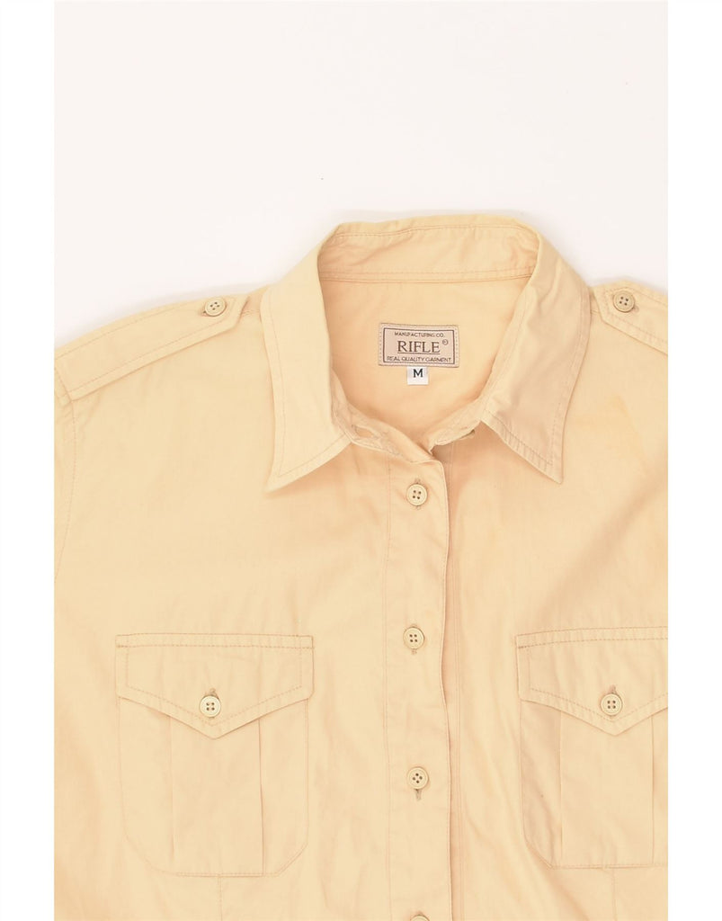 RIFLE Mens Short Sleeve Shirt Medium Beige Cotton | Vintage Rifle | Thrift | Second-Hand Rifle | Used Clothing | Messina Hembry 