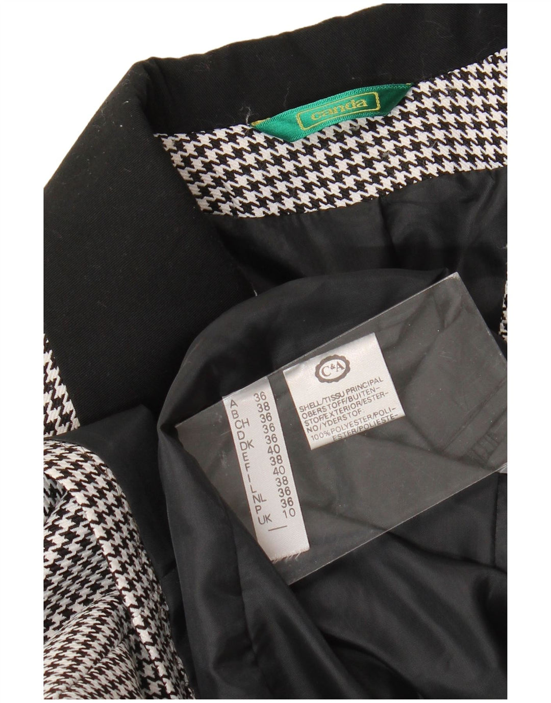 Canda Womens 3 Button Blazer Jacket UK 10 Small Black Houndstooth Polyester