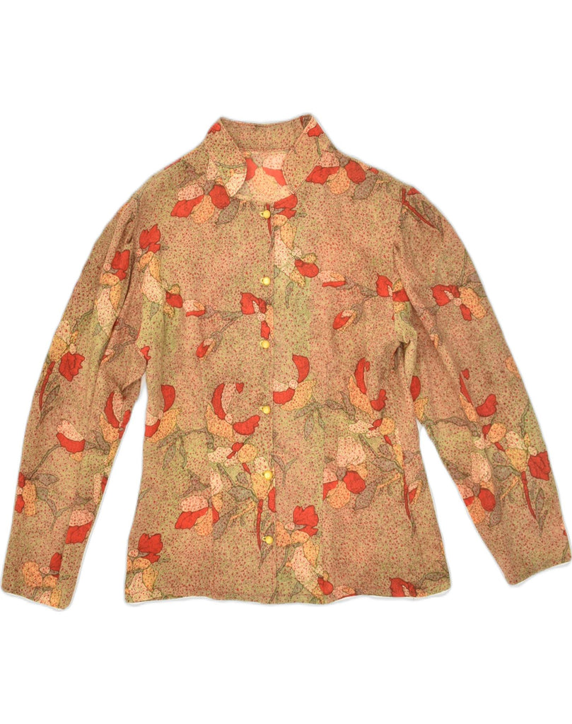 VINTAGE Womens Shirt Blouse UK 12 Medium Maroon Floral Viscose | Vintage Vintage | Thrift | Second-Hand Vintage | Used Clothing | Messina Hembry 