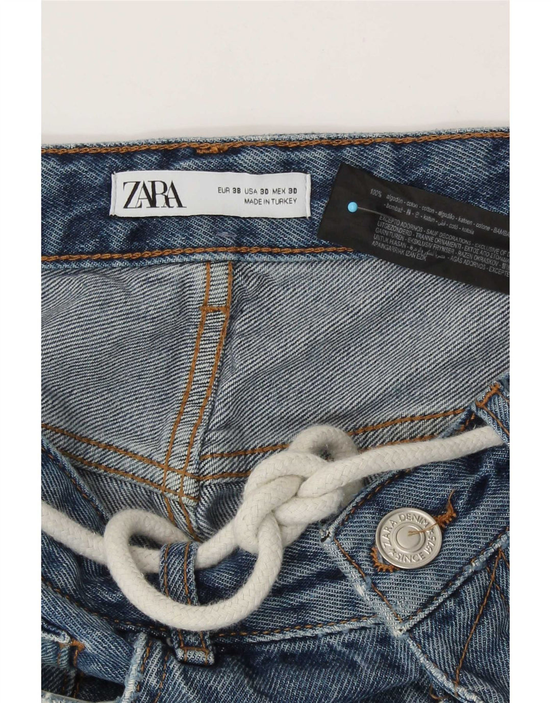 Zara Mens Distressed Denim Shorts EU 38 Small W30  Blue Cotton