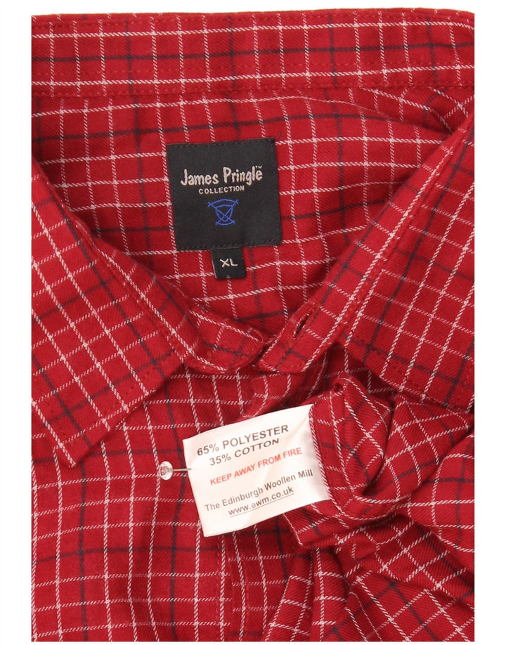 James Pringle Mens Flannel Shirt XL Red Check Polyester