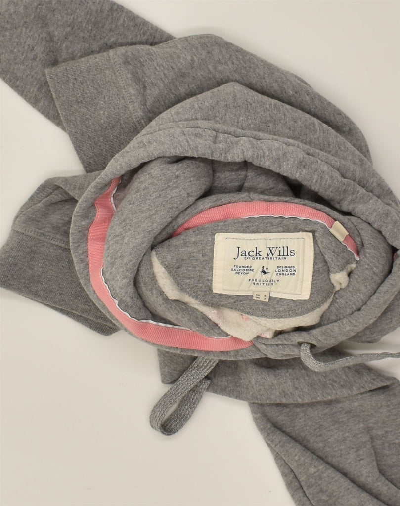 JACK WILLS Womens Oversized Graphic Hoodie Jumper UK 6 XS Grey Cotton | Vintage Jack Wills | Thrift | Second-Hand Jack Wills | Used Clothing | Messina Hembry 