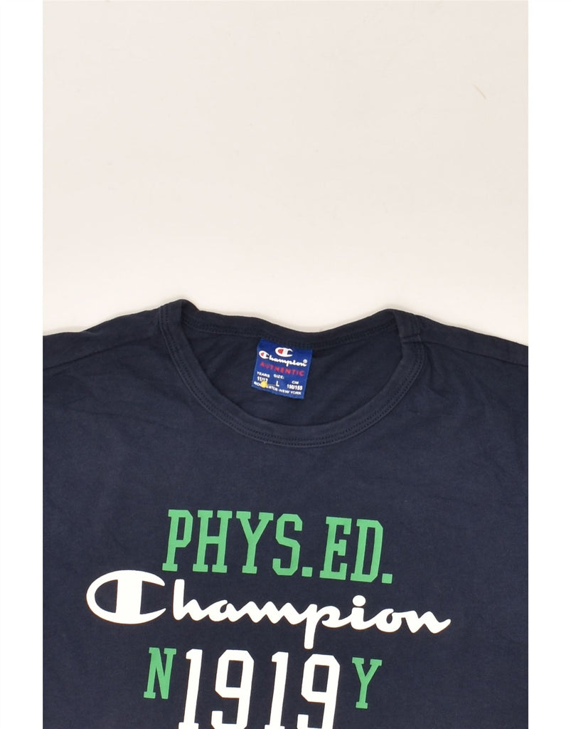 CHAMPION Boys Graphic T-Shirt Top 11-12 Years Large Navy Blue Cotton | Vintage Champion | Thrift | Second-Hand Champion | Used Clothing | Messina Hembry 