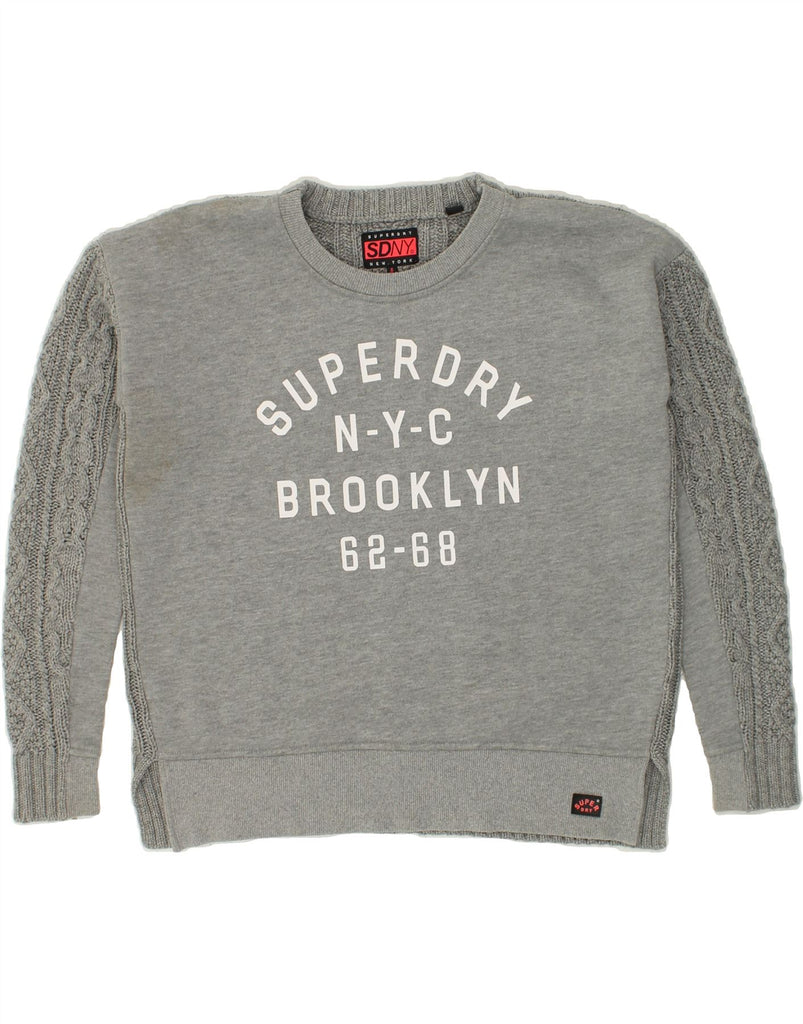 SUPERDRY Girls Graphic Crew Neck Jumper Sweater 15-16 Years XS  Grey | Vintage Superdry | Thrift | Second-Hand Superdry | Used Clothing | Messina Hembry 