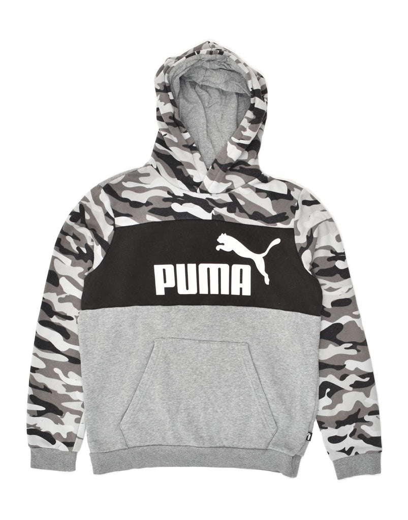 PUMA Boys Graphic Hoodie Jumper 13-14 Years Grey Camouflage Cotton | Vintage Puma | Thrift | Second-Hand Puma | Used Clothing | Messina Hembry 