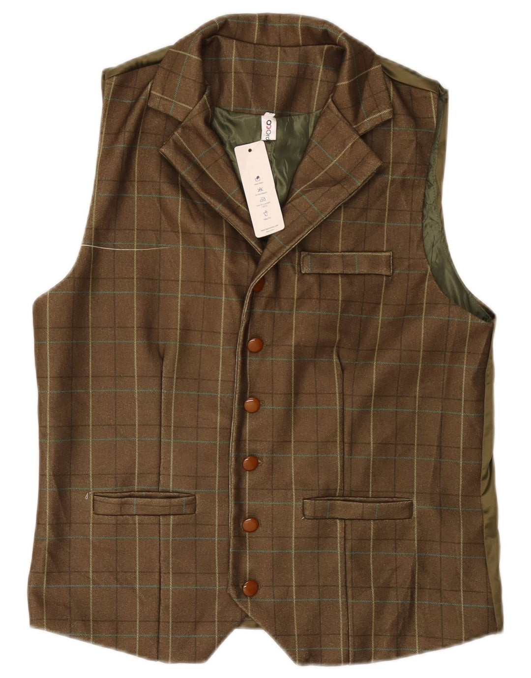 Vintage Mens Waistcoat Large Khaki Check