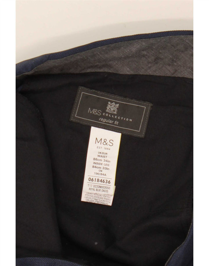 Marks & Spencer Mens Regular Fit Suit Trousers W34 L33 Navy Blue Polyester