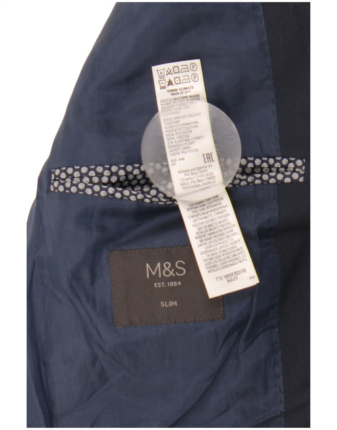 Marks & Spencer Mens 2 Button Slim Blazer Jacket UK 38 Medium Navy Blue