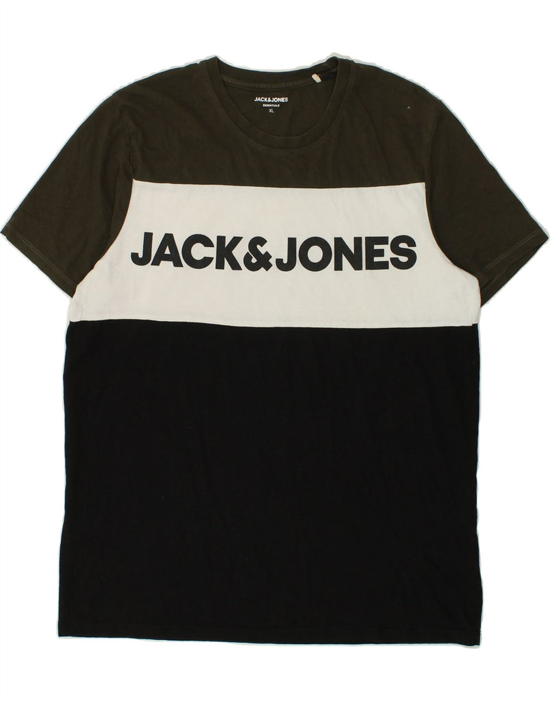 JACK & JONES Mens Graphic T-Shirt Top XL Black Colourblock | Vintage Jack & Jones | Thrift | Second-Hand Jack & Jones | Used Clothing | Messina Hembry 