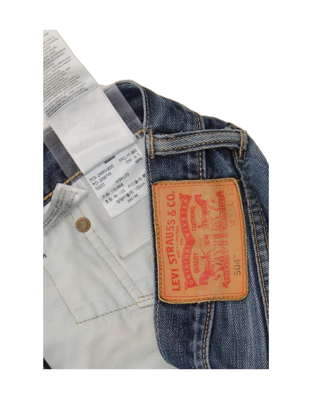 LEVI'S Mens 504 Distressed Straight Jeans  W34 L25 Blue Cotton Vintage Levi's and Second-Hand Levi's from Messina Hembry 